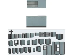 Vicco R-Line Mini-Küche Blau-Grau/Anthrazit 140 cm ohne Arbeitsplatte ohne E-Geräte