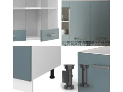 Vicco R-Line Mini-Küche Blau-Grau 140 cm AP Marmor ohne E-Geräte