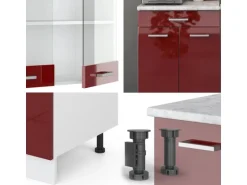 Vicco R-Line Mini-Küche Bordeaux Hochglanz/Weiß 140 cm ohne Arbeitsplatte ohne E-Geräte