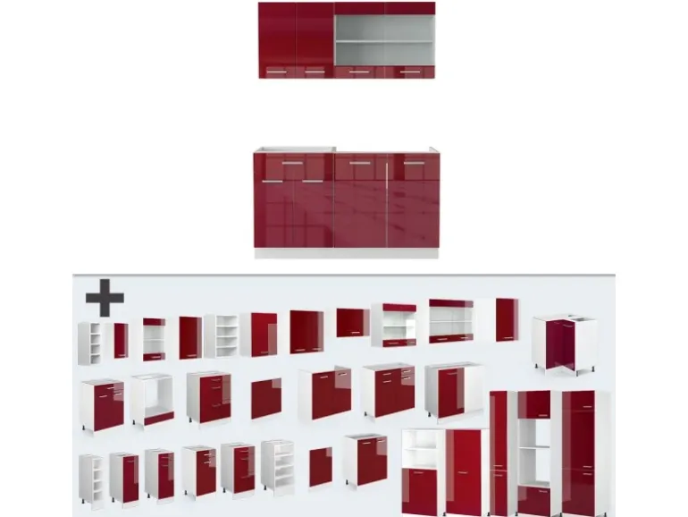 Vicco R-Line Mini-Küche Bordeaux Hochglanz/Weiß 140 cm ohne Arbeitsplatte ohne E-Geräte