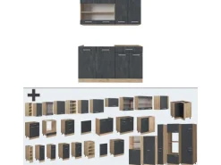 Vicco R-Line Mini-Küche Schwarz Beton/Goldkraft Eiche 140 cm ohne Arbeitsplatte ohne E-Geräte