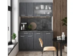 Vicco R-Line Mini-Küche Schwarz Beton/Anthrazit 140 cm AP Anthrazit ohne E-Geräte