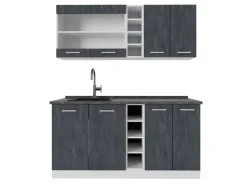 Vicco R-Line Mini-Küche Schwarz Beton/Weiß 160 cm AP Anthrazit ohne E-Geräte