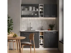 Vicco R-Line Mini-Küche Schwarz Beton/Weiß 160 cm AP Anthrazit ohne E-Geräte