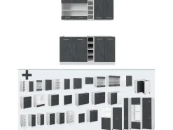 Vicco R-Line Mini-Küche Schwarz Beton/Weiß 160 cm AP Anthrazit ohne E-Geräte