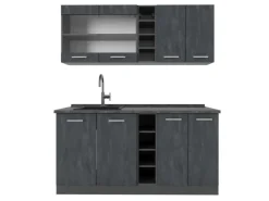 Vicco R-Line Mini-Küche Schwarz Beton/Anthrazit 160 cm AP Anthrazit ohne E-Geräte