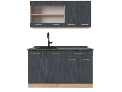 Vicco R-Line Mini-Küche Schwarz Beton/Goldkraft Eiche 140 cm AP Anthrazit ohne E-Geräte