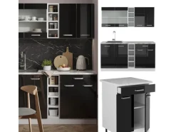Vicco R-Line Mini-Küche Schwarz Hochglanz 160 cm AP Marmor ohne E-Geräte