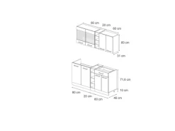 Vicco R-Line Mini-Küche Schwarz Beton/Weiß 160 cm ohne Arbeitsplatte ohne E-Geräte