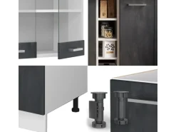 Vicco R-Line Mini-Küche Schwarz Beton/Weiß 160 cm ohne Arbeitsplatte ohne E-Geräte