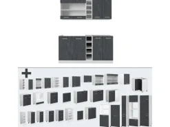 Vicco R-Line Mini-Küche Schwarz Beton/Weiß 160 cm ohne Arbeitsplatte ohne E-Geräte