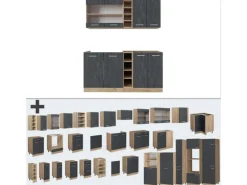 Vicco R-Line Mini-Küche Schwarz Beton/Goldkraft Eiche 160 cm AP Marmor ohne E-Geräte