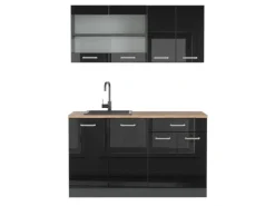 Vicco R-Line Mini-Küche Schwarz Hochglanz/Anthrazit 140 cm ohne Arbeitsplatte ohne E-Geräte