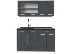 Vicco R-Line Mini-Küche Schwarz Beton/Anthrazit 140 cm ohne Arbeitsplatte ohne E-Geräte