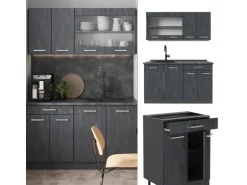 Vicco R-Line Mini-Küche Schwarz Beton/Anthrazit 140 cm ohne Arbeitsplatte ohne E-Geräte