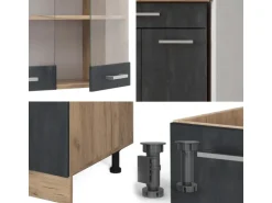 Vicco R-Line Mini-Küche Schwarz Beton/Goldkraft Eiche 140 cm AP Marmor ohne E-Geräte