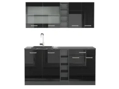 Vicco R-Line Mini-Küche Schwarz Hochglanz/Anthrazit 160 cm ohne Arbeitsplatte ohne E-Geräte