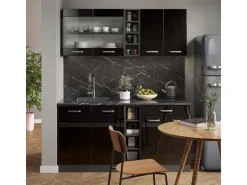 Vicco R-Line Mini-Küche Schwarz Hochglanz/Anthrazit 160 cm ohne Arbeitsplatte ohne E-Geräte