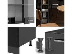 Vicco R-Line Mini-Küche Schwarz Hochglanz/Anthrazit 160 cm ohne Arbeitsplatte ohne E-Geräte