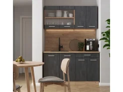 Vicco R-Line Mini-Küche Schwarz Beton/Goldkraft Eiche 140 cm AP Eiche ohne E-Geräte