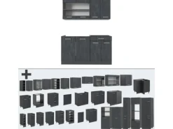 Vicco R-Line Mini-Küche Schwarz Beton/Anthrazit 140 cm AP Marmor ohne E-Geräte