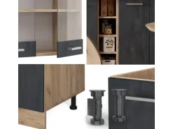 Vicco R-Line Mini-Küche Schwarz Beton/Goldkraft Eiche 160 cm ohne Arbeitsplatte ohne E-Geräte