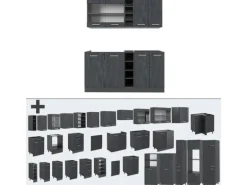 Vicco R-Line Mini-Küche Schwarz Beton/Anthrazit 160 cm AP Eiche ohne E-Geräte