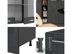 Vicco R-Line Mini-Küche Schwarz Beton/Anthrazit 160 cm ohne Arbeitsplatte ohne E-Geräte