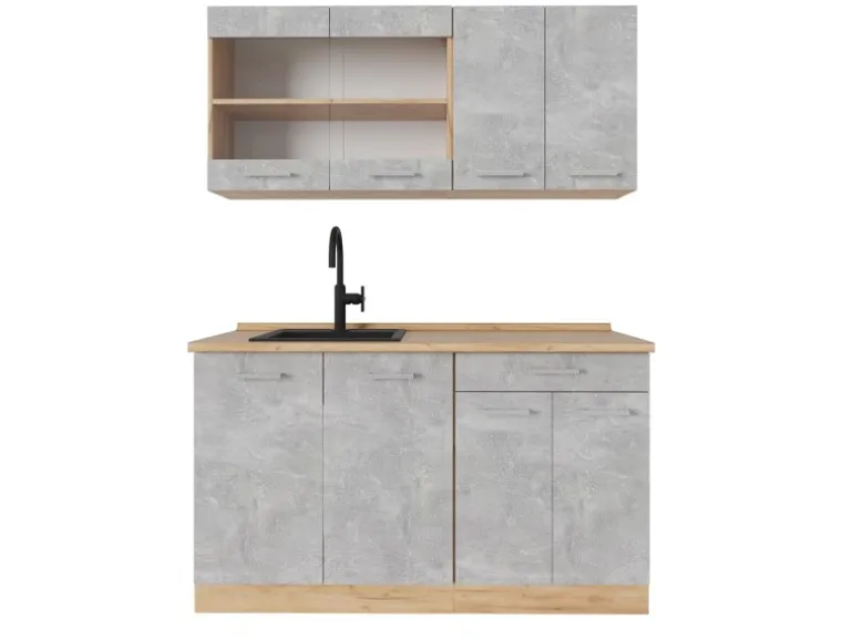 Vicco R-Line Single Küche Beton/Goldkraft Eiche 140 cm ohne Arbeitsplatte ohne E-Geräte