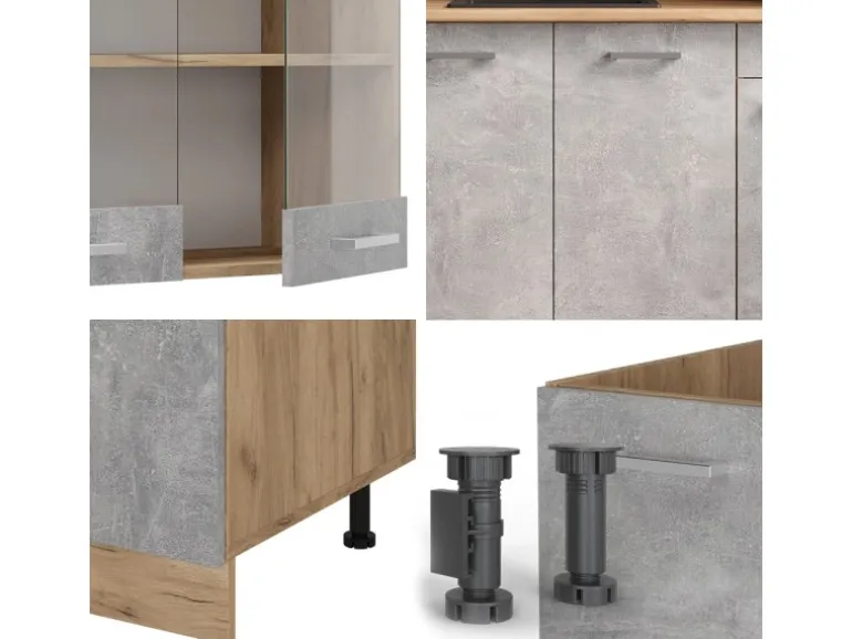 Vicco R-Line Single Küche Beton/Goldkraft Eiche 140 cm ohne Arbeitsplatte ohne E-Geräte