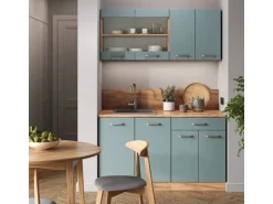 Vicco R-Line Single Küche Blau-Grau/Goldkraft Eiche 140 cm ohne Arbeitsplatte ohne E-Geräte