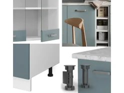 Vicco R-Line Single Küche Blau-Grau/Weiß 160 cm ohne Arbeitsplatte ohne E-Geräte