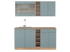 Vicco R-Line Single Küche Blau-Grau/Goldkraft Eiche 160 cm ohne Arbeitsplatte ohne E-Geräte