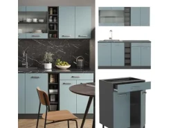 Vicco R-Line Single Küche Blau-Grau/Anthrazit 160 cm ohne Arbeitsplatte ohne E-Geräte