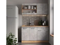 Vicco R-Line Single Küche Beton/Goldkraft Eiche 140 cm AP Marmor ohne E-Geräte