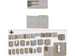 Vicco R-Line Single Küche Beton/Goldkraft Eiche 140 cm AP Marmor ohne E-Geräte