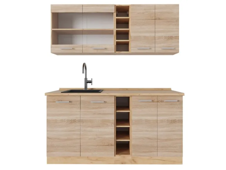 Vicco R-Line Single Küche Sonoma/Goldkraft Eiche 160 cm AP Eiche ohne E-Geräte