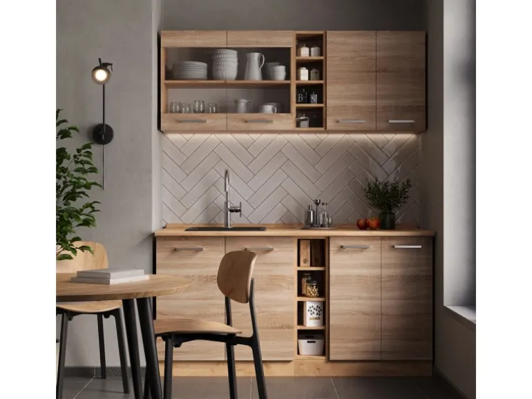 Vicco R-Line Single Küche Sonoma/Goldkraft Eiche 160 cm AP Eiche ohne E-Geräte