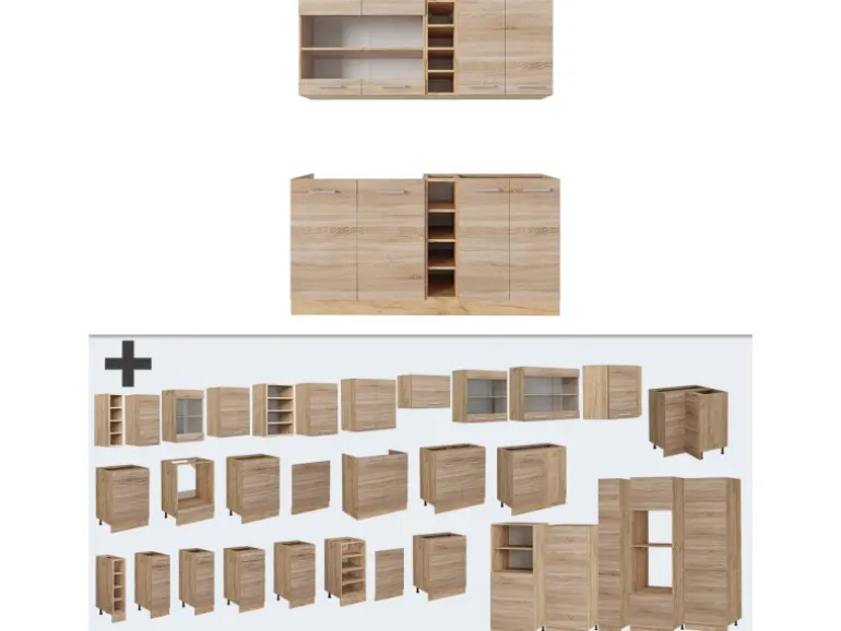 Vicco R-Line Single Küche Sonoma/Goldkraft Eiche 160 cm AP Eiche ohne E-Geräte