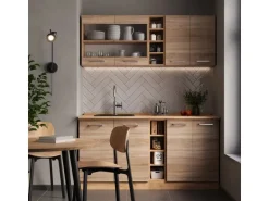 Vicco R-Line Single Küche Sonoma/Goldkraft Eiche 160 cm AP Marmor ohne E-Geräte