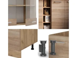 Vicco R-Line Single Küche Sonoma/Goldkraft Eiche 160 cm AP Marmor ohne E-Geräte