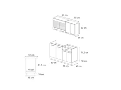 Vicco R-Line Single Küche Sonoma/Goldkraft Eiche 140 cm AP Marmor ohne E-Geräte