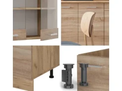 Vicco R-Line Single Küche Sonoma/Goldkraft Eiche 140 cm AP Marmor ohne E-Geräte