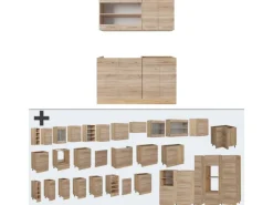 Vicco R-Line Single Küche Sonoma/Goldkraft Eiche 140 cm AP Marmor ohne E-Geräte