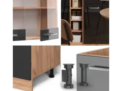 Vicco R-Line Single Küche Schwarz Hochglanz/Goldkraft Eiche 160 cm ohne Arbeitsplatte ohne E-Geräte