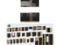 Vicco R-Line Single Küche Schwarz Hochglanz/Goldkraft Eiche 160 cm ohne Arbeitsplatte ohne E-Geräte