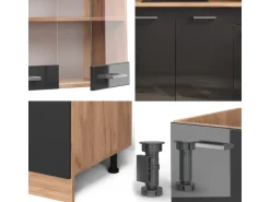 Vicco R-Line Singleküche Anthrazit Hochglanz/Goldkraft Eiche 140 cm AP Anthrazit ohne E-Geräte