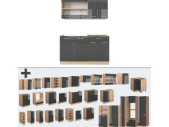 Vicco R-Line Singleküche Anthrazit Hochglanz/Goldkraft Eiche 140 cm AP Anthrazit ohne E-Geräte