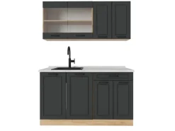 Vicco R-Line Singleküche Anthrazit Landhaus/Goldkraft Eiche 140 cm AP Marmor ohne E-Geräte