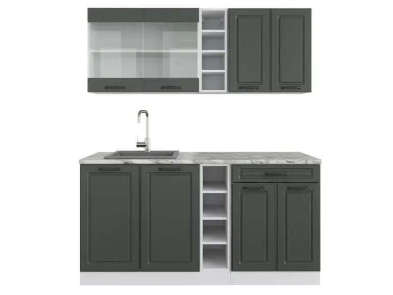 Vicco R-Line Singleküche Anthrazit Landhaus/Weiß 160 cm ohne Arbeitsplatte ohne E-Geräte